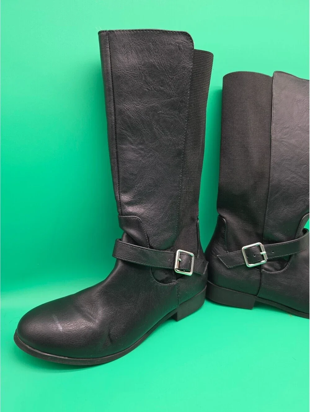 XOXO Elevation Women's Black Knee High Riding Boots Buckle Zip Size 5M 2019
